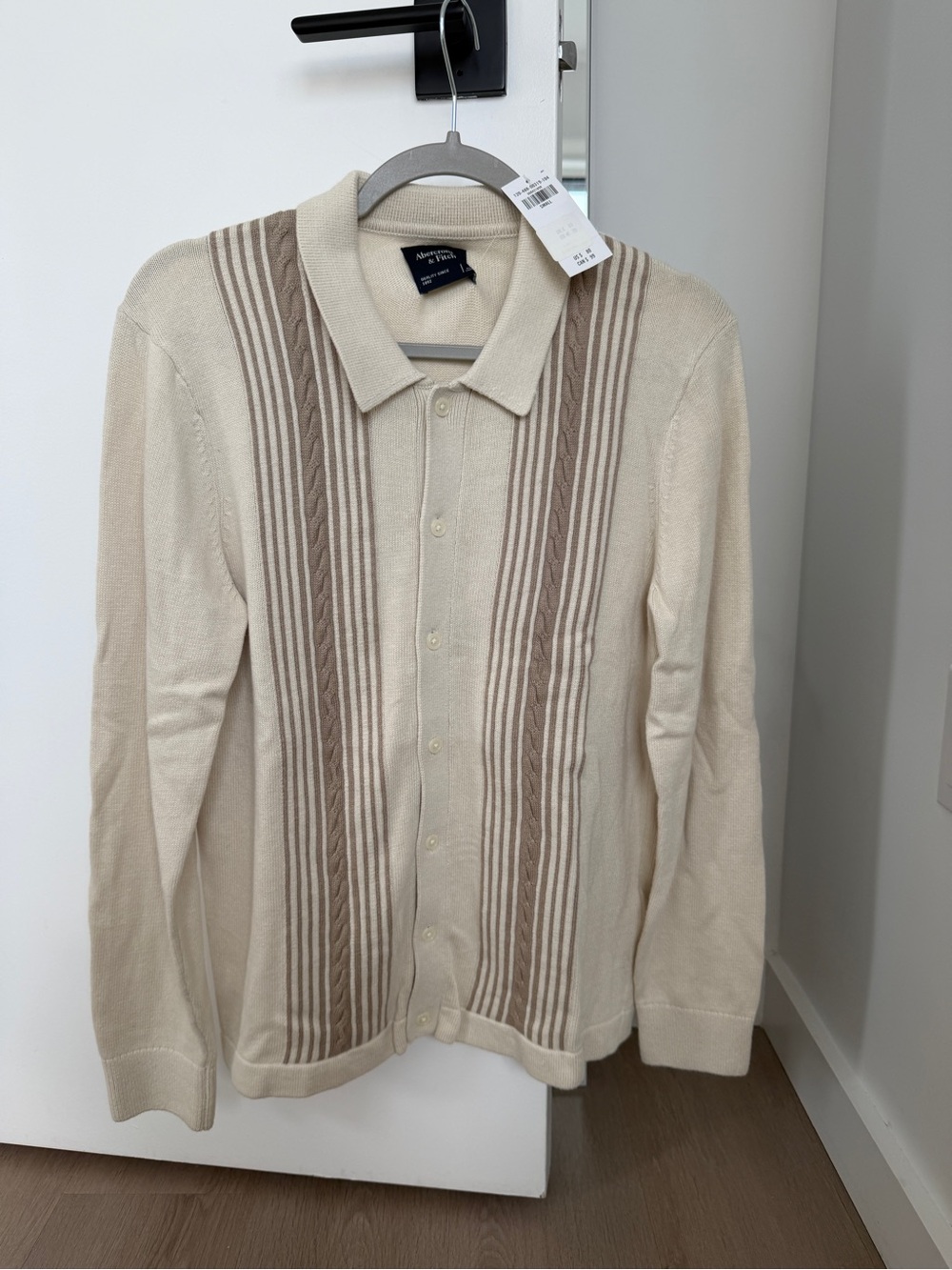 Abercrombie & Fitch Cream Cardigan with Taupe Vertical Stripes